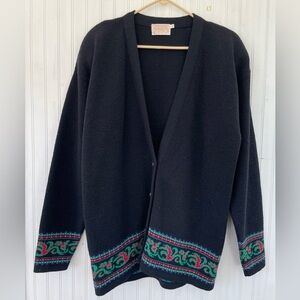 VINTAGE Pendleton 100% Virgin Wool Cardigan Sweater in Black Size Medium Tall